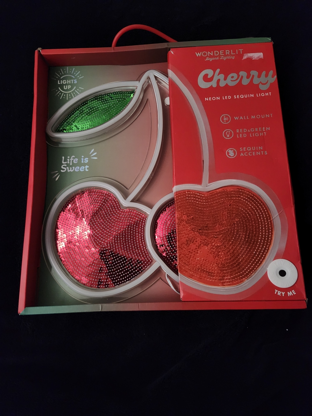 Wonderlit Cherry Neon Sign Light Red & Green NWT